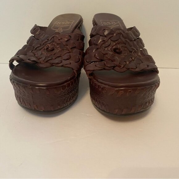 ASH SHOES WEDGE BROWN LEATHER WOVEN BRAID OPEN TOE TAN ROPE SOLES - Picture 4 of 12